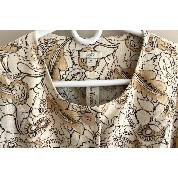 J. Jill Beige Floral + Paisley Print Linen Blend Collarless Blazer Jacket Medium - Picture 4 of 12